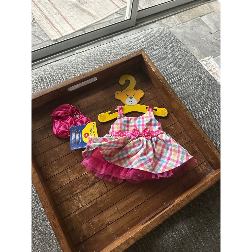 Build-A-Bear Workshop‎ Gingham Plaid Dress Pink Tull Outfit Set  EUC